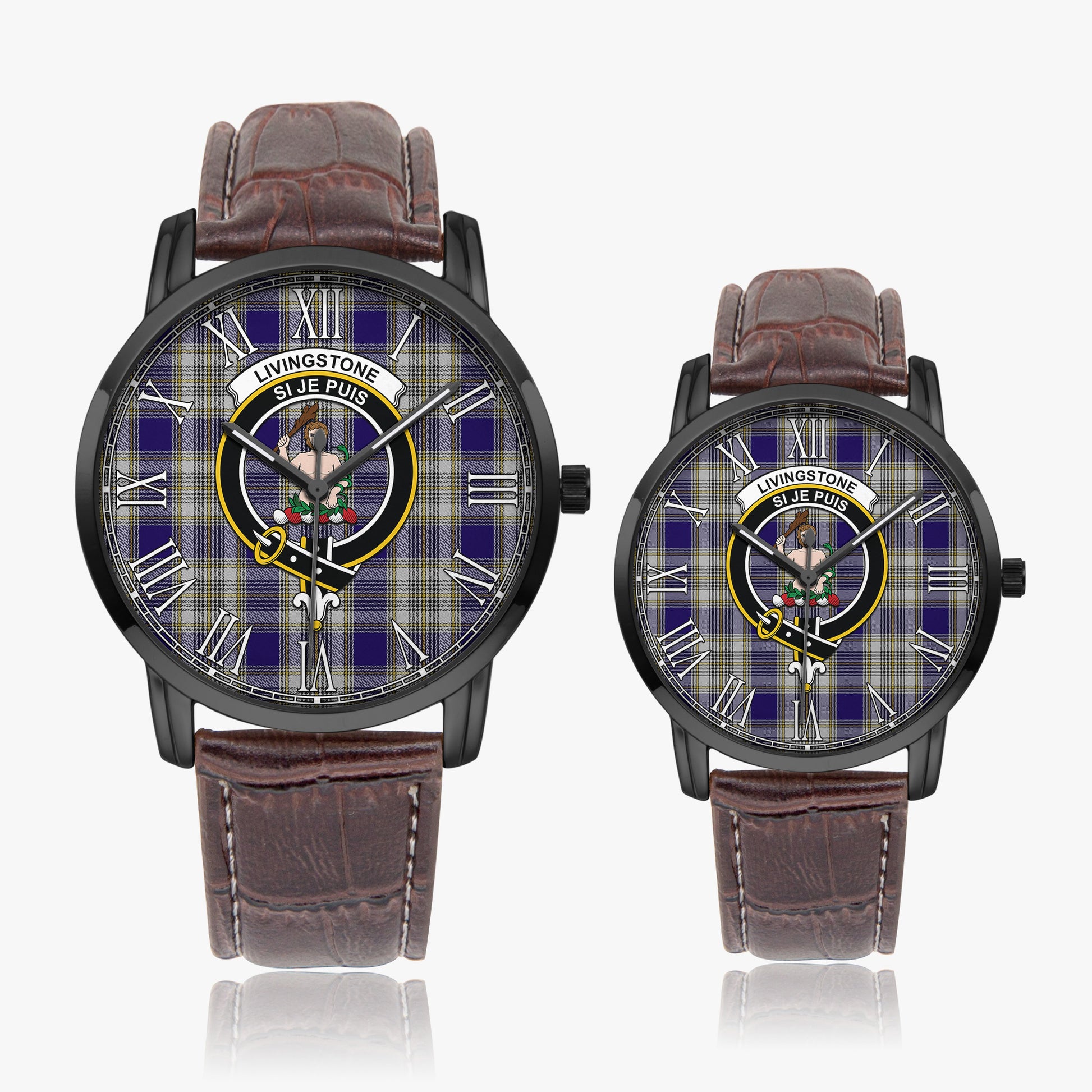 Livingston Dress Tartan Family Crest Leather Strap Quartz Watch - Tartanvibesclothing