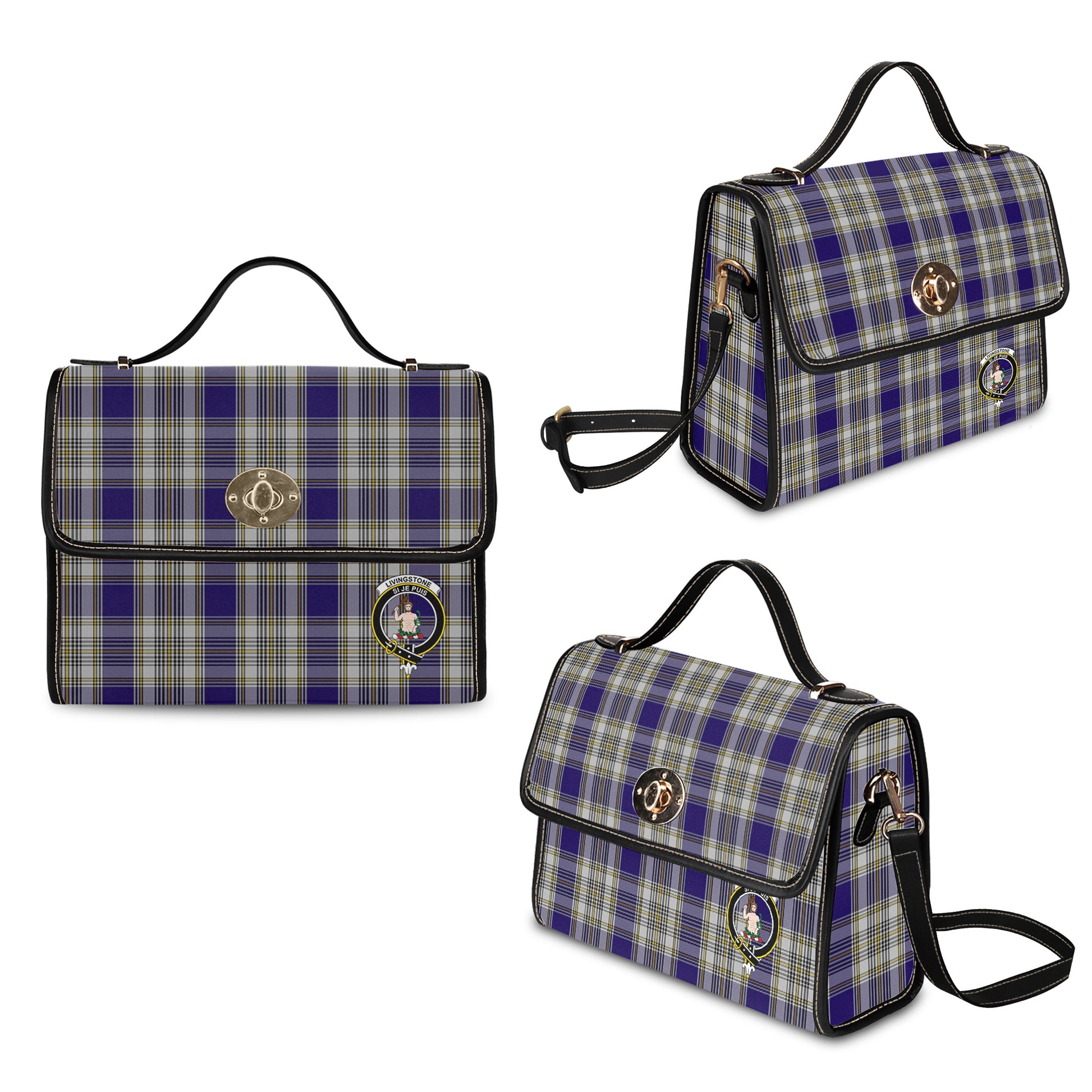 livingston-dress-tartan-leather-strap-waterproof-canvas-bag-with-family-crest