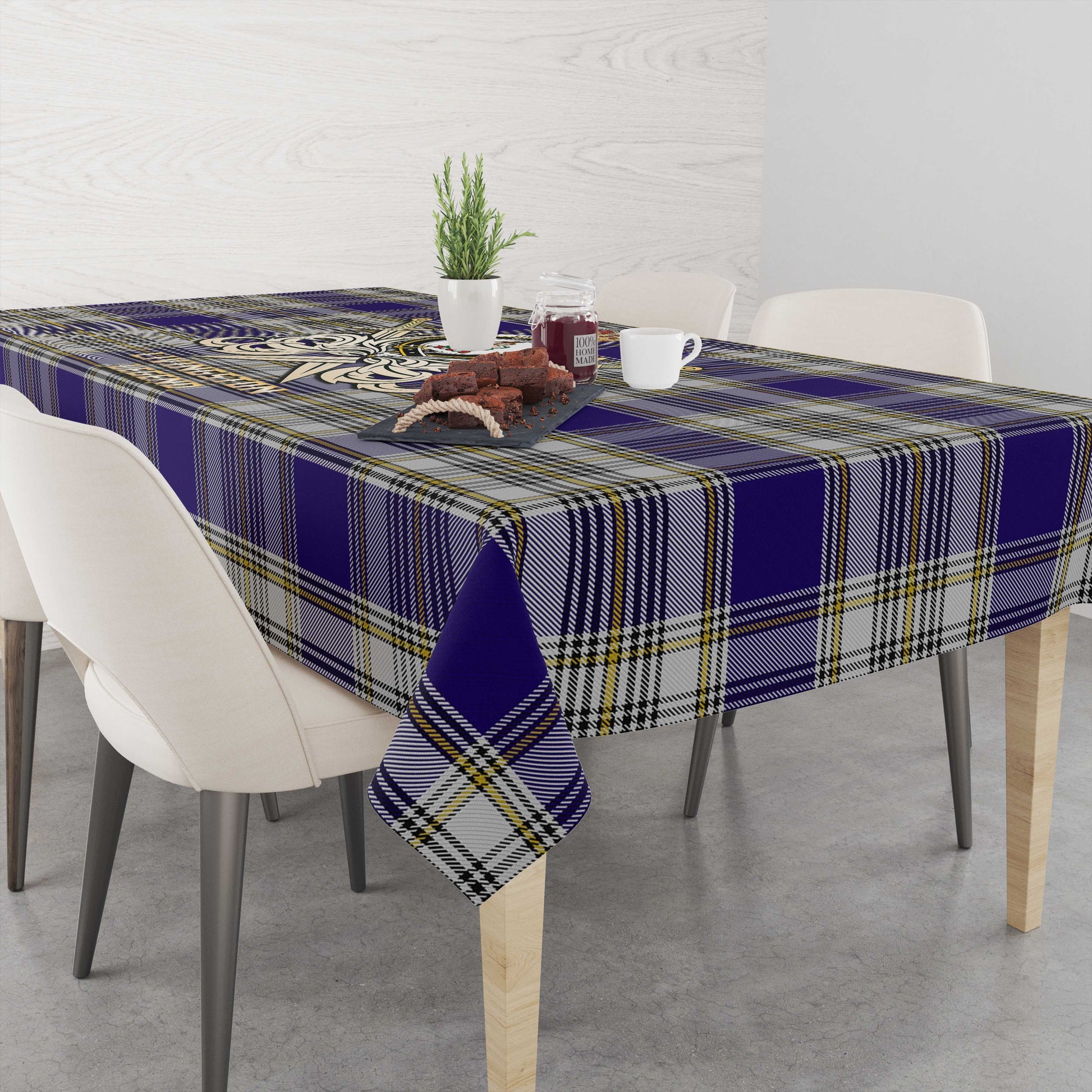 Tartan Vibes Clothing Livingston Dress Tartan Tablecloth with Clan Crest and the Golden Sword of Courageous Legacy