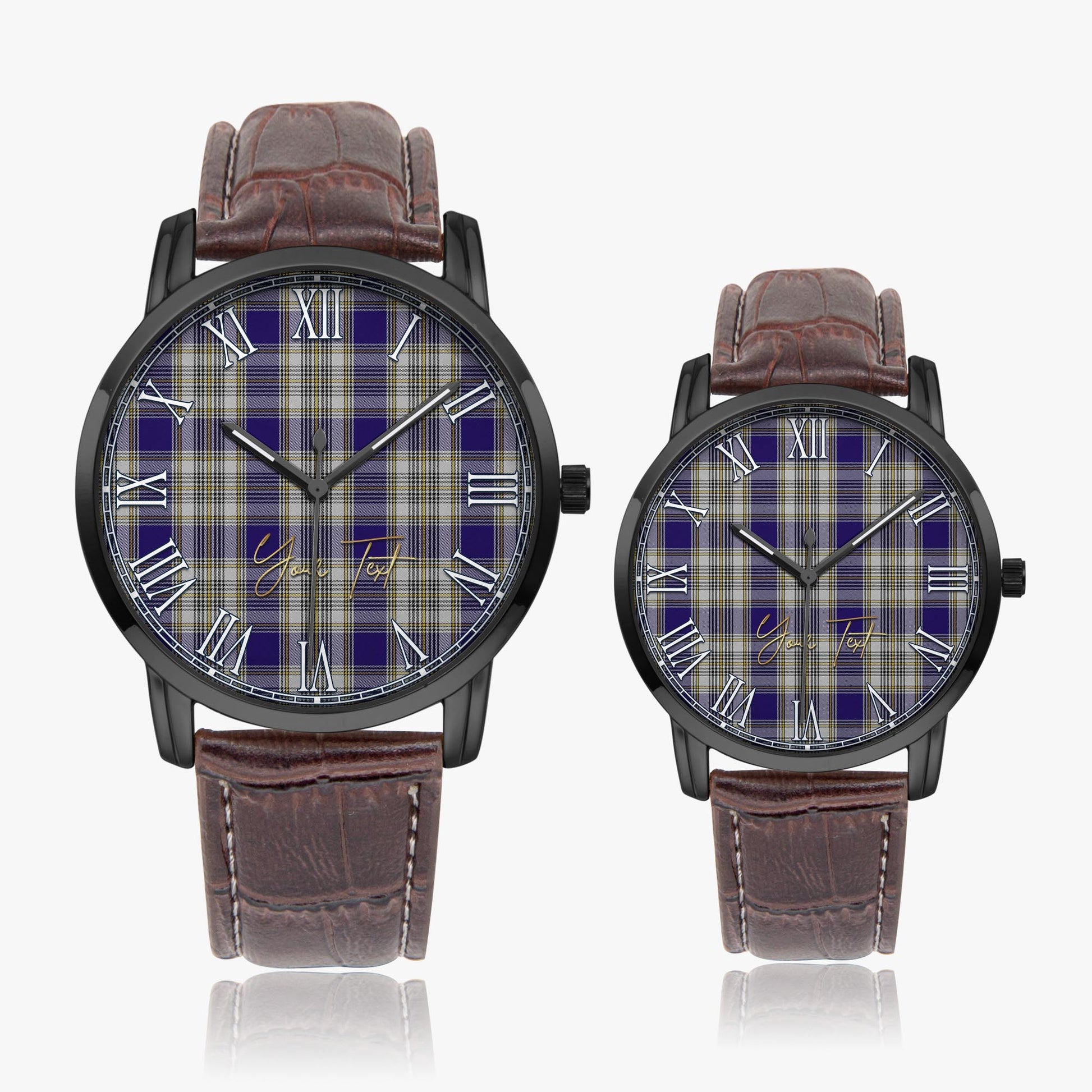 Livingston Dress Tartan Personalized Your Text Leather Trap Quartz Watch Wide Type Black Case With Brown Leather Strap - Tartanvibesclothing