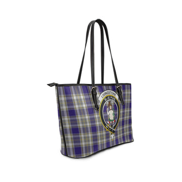 Livingstone Dress Tartan Leather Tote Bag with Family Crest