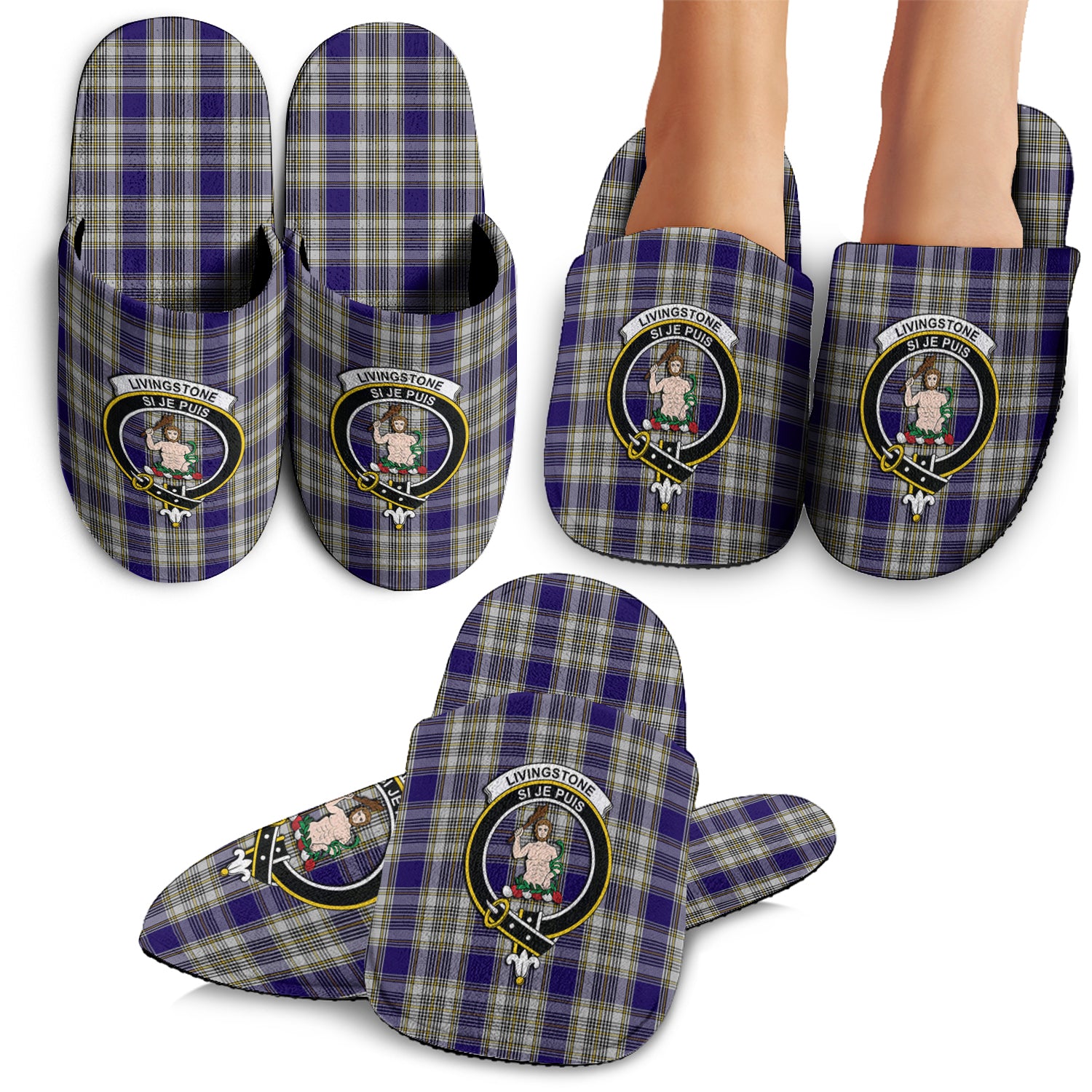 Livingston Dress Tartan Home Slippers with Family Crest - Tartanvibesclothing