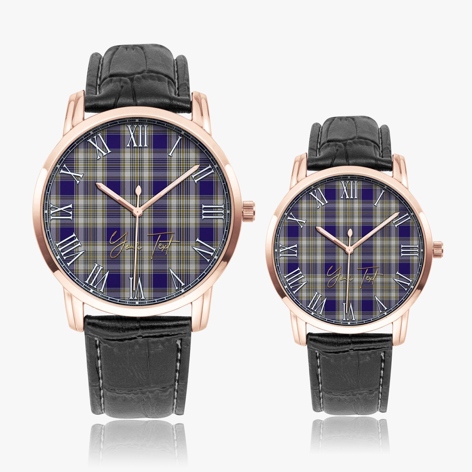 Livingston Dress Tartan Personalized Your Text Leather Trap Quartz Watch Wide Type Rose Gold Case With Black Leather Strap - Tartanvibesclothing