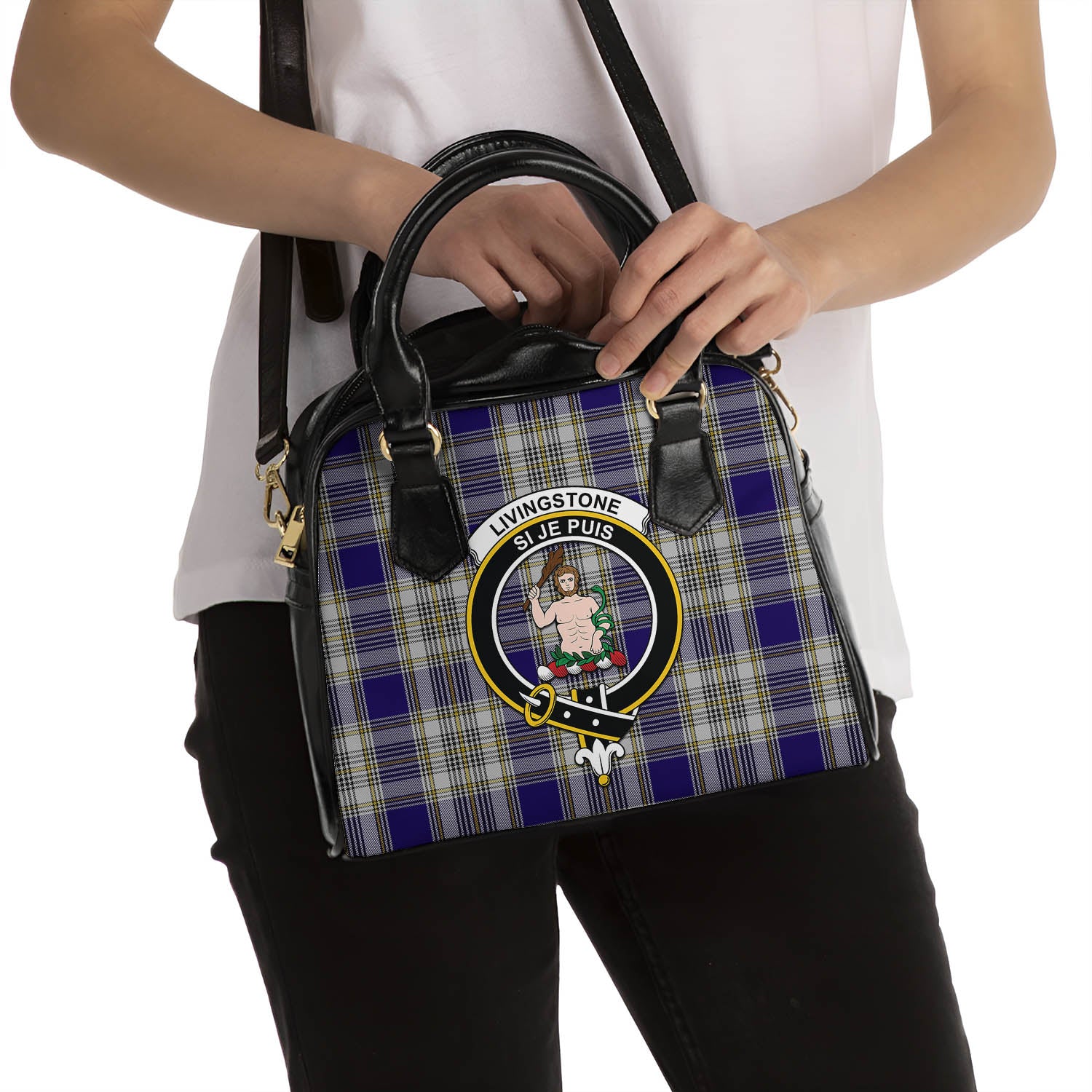 Livingston Dress Tartan Shoulder Handbags with Family Crest - Tartanvibesclothing