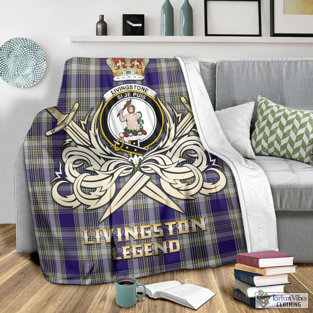 Tartan Vibes Clothing Livingston Dress Tartan Blanket with Clan Crest and the Golden Sword of Courageous Legacy
