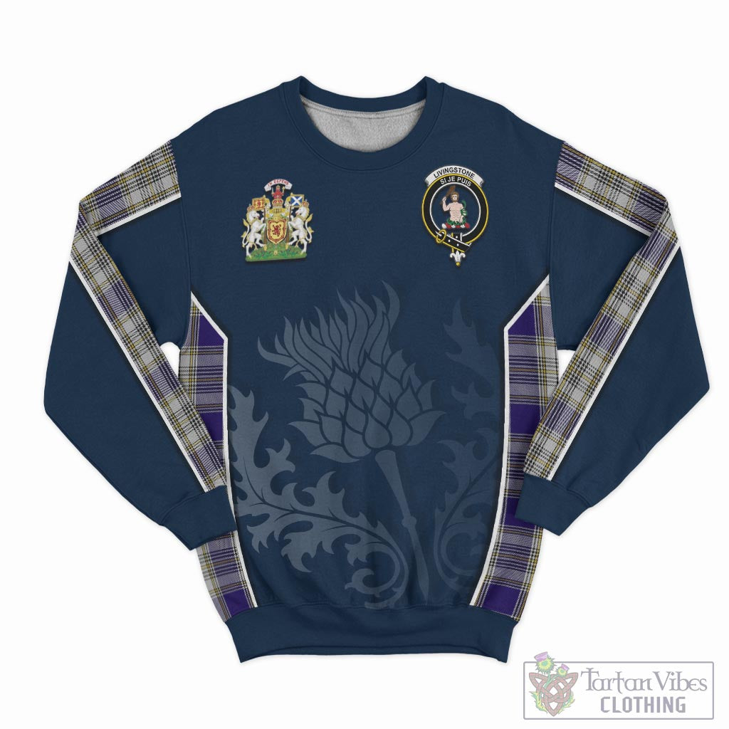 Tartan Vibes Clothing Livingston Dress Tartan Sweatshirt with Family Crest and Scottish Thistle Vibes Sport Style