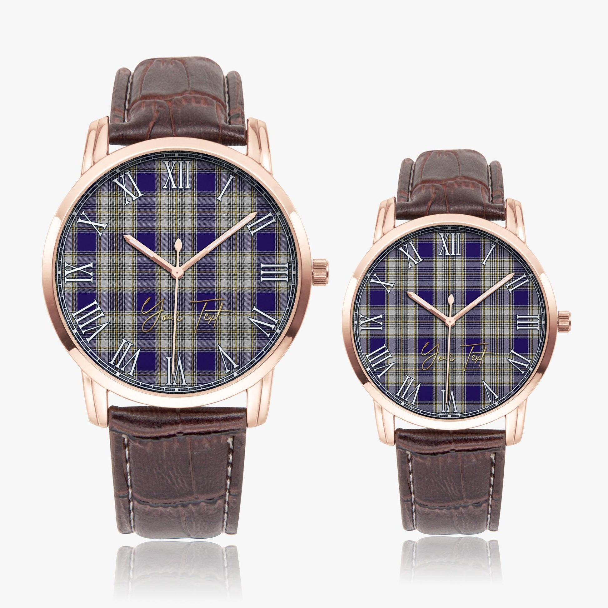 Livingston Dress Tartan Personalized Your Text Leather Trap Quartz Watch Wide Type Rose Gold Case With Brown Leather Strap - Tartanvibesclothing