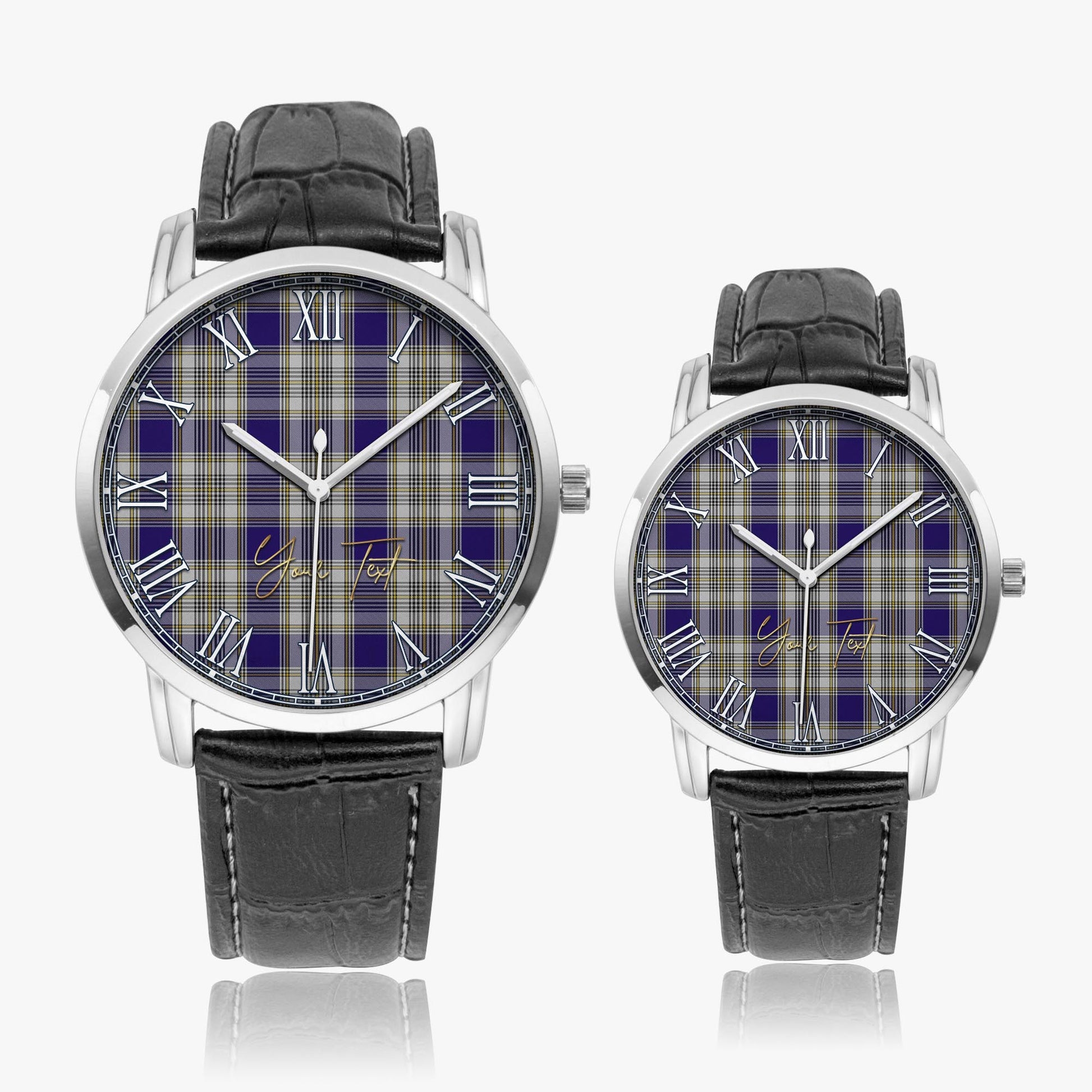 Livingston Dress Tartan Personalized Your Text Leather Trap Quartz Watch Wide Type Silver Case With Black Leather Strap - Tartanvibesclothing