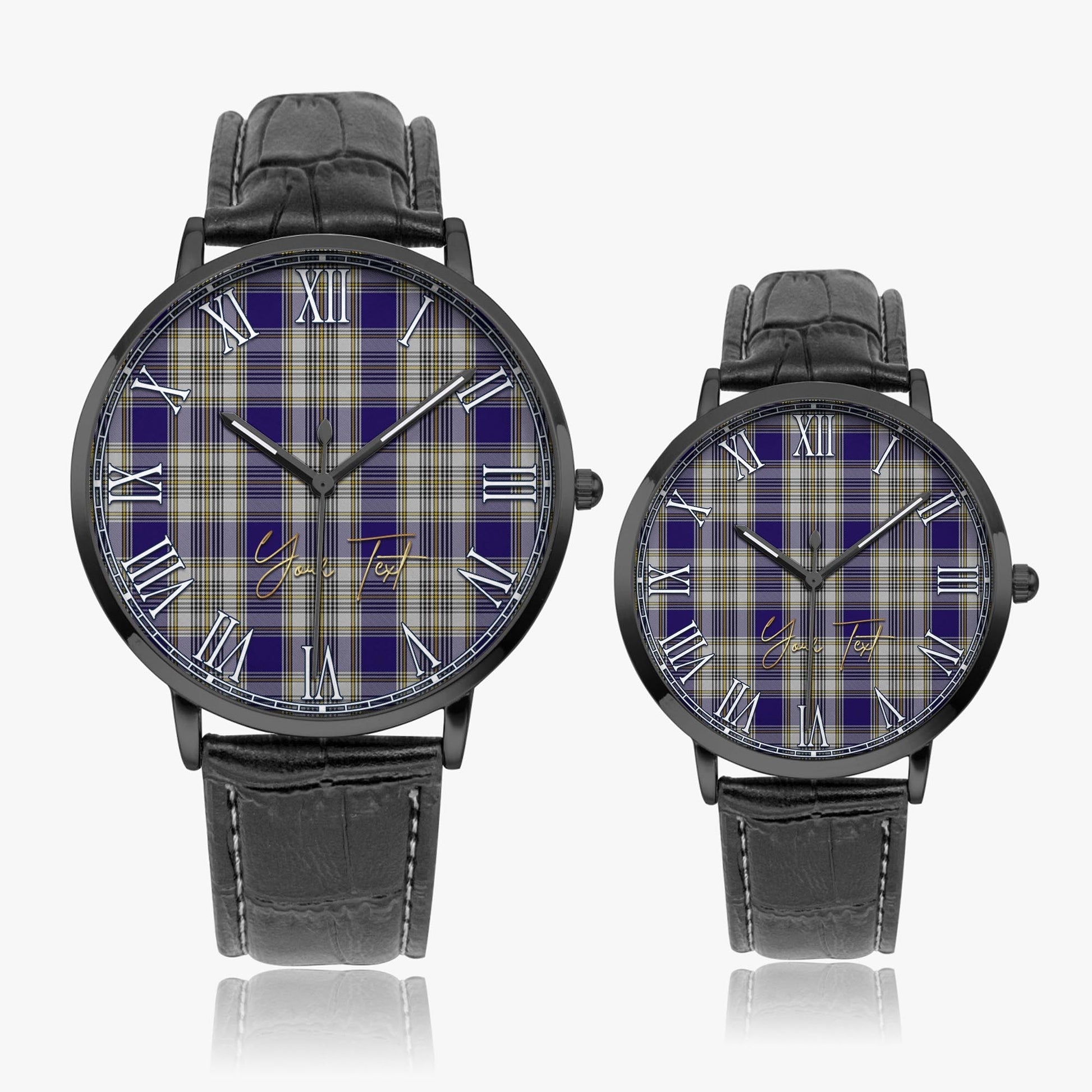 Livingston Dress Tartan Personalized Your Text Leather Trap Quartz Watch Ultra Thin Black Case With Black Leather Strap - Tartanvibesclothing