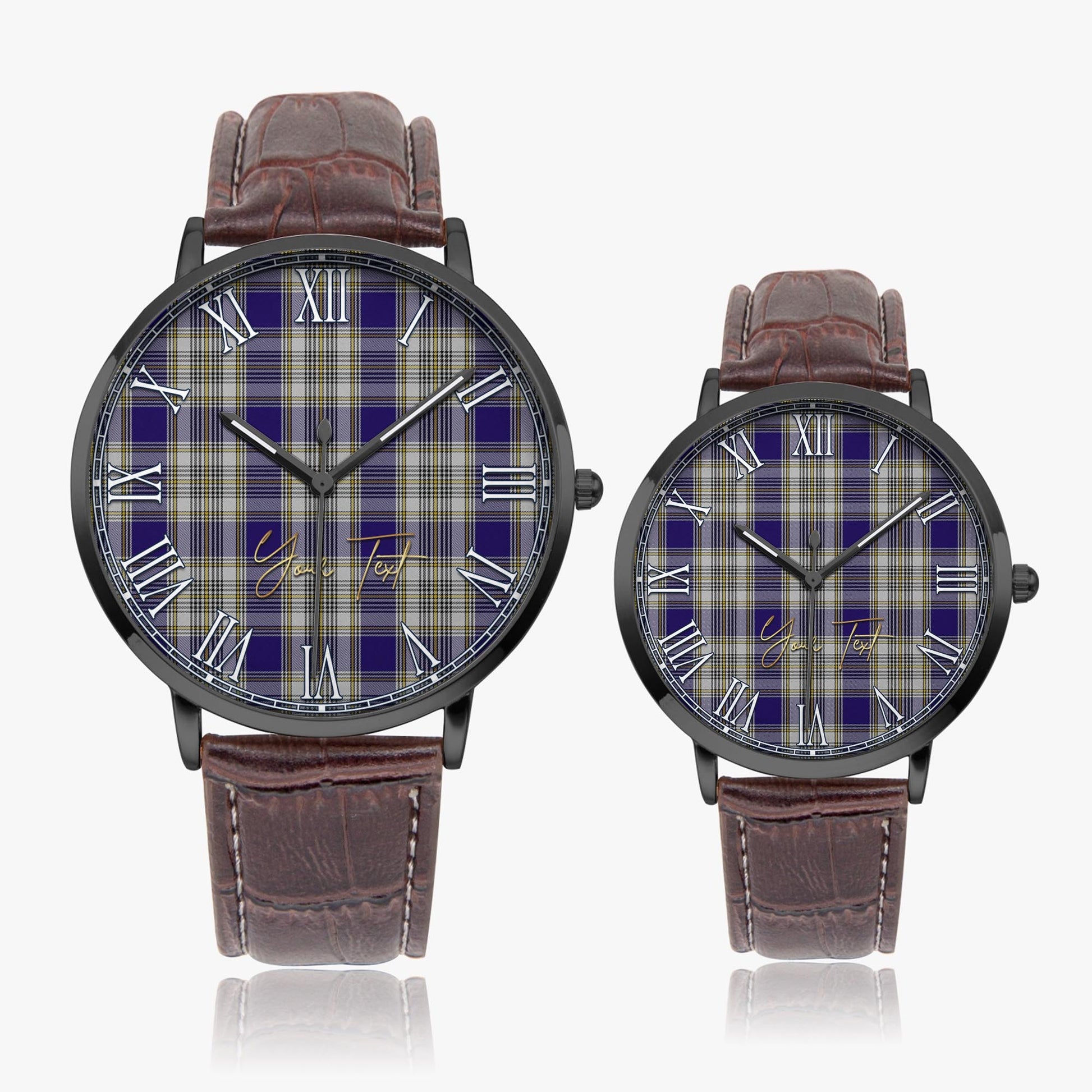 Livingston Dress Tartan Personalized Your Text Leather Trap Quartz Watch Ultra Thin Black Case With Brown Leather Strap - Tartanvibesclothing