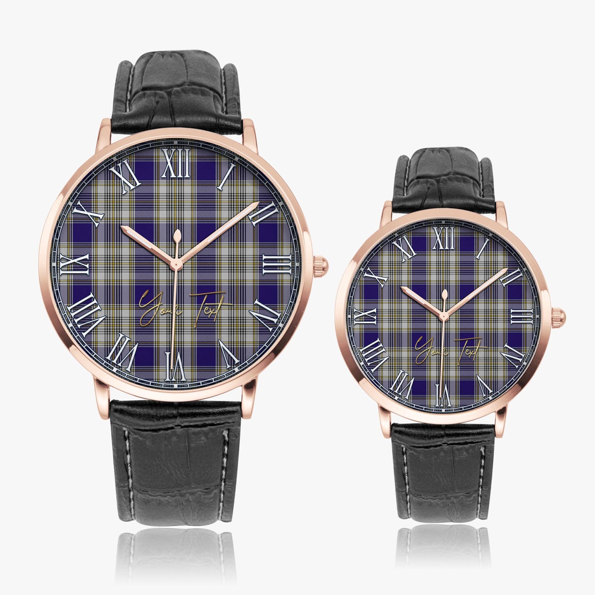Livingston Dress Tartan Personalized Your Text Leather Trap Quartz Watch Ultra Thin Rose Gold Case With Black Leather Strap - Tartanvibesclothing