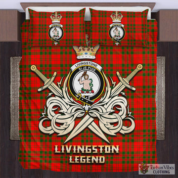 Livingston Modern Tartan Bedding Set with Clan Crest and the Golden Sword of Courageous Legacy