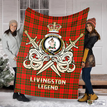 Livingstone Modern Tartan Blanket with Clan Crest and the Golden Sword of Courageous Legacy