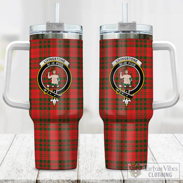Livingstone Modern Tartan and Family Crest Tumbler with Handle