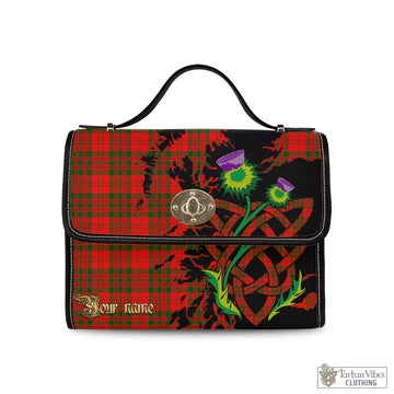 Livingston Modern Tartan Waterproof Canvas Bag with Scotland Map and Thistle Celtic Accents