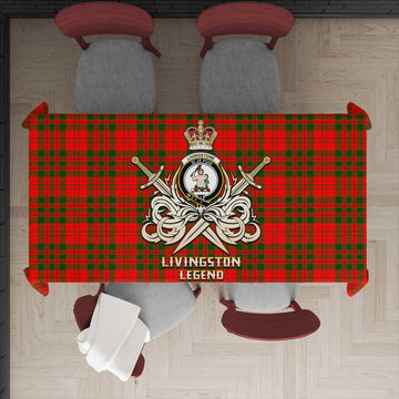 Livingston Modern Tartan Tablecloth with Clan Crest and the Golden Sword of Courageous Legacy