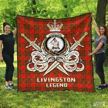Livingston Modern Tartan Quilt with Clan Crest and the Golden Sword of Courageous Legacy