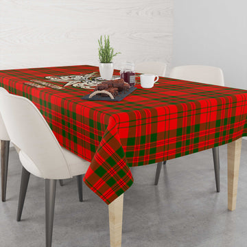 Livingston Modern Tartan Tablecloth with Clan Crest and the Golden Sword of Courageous Legacy