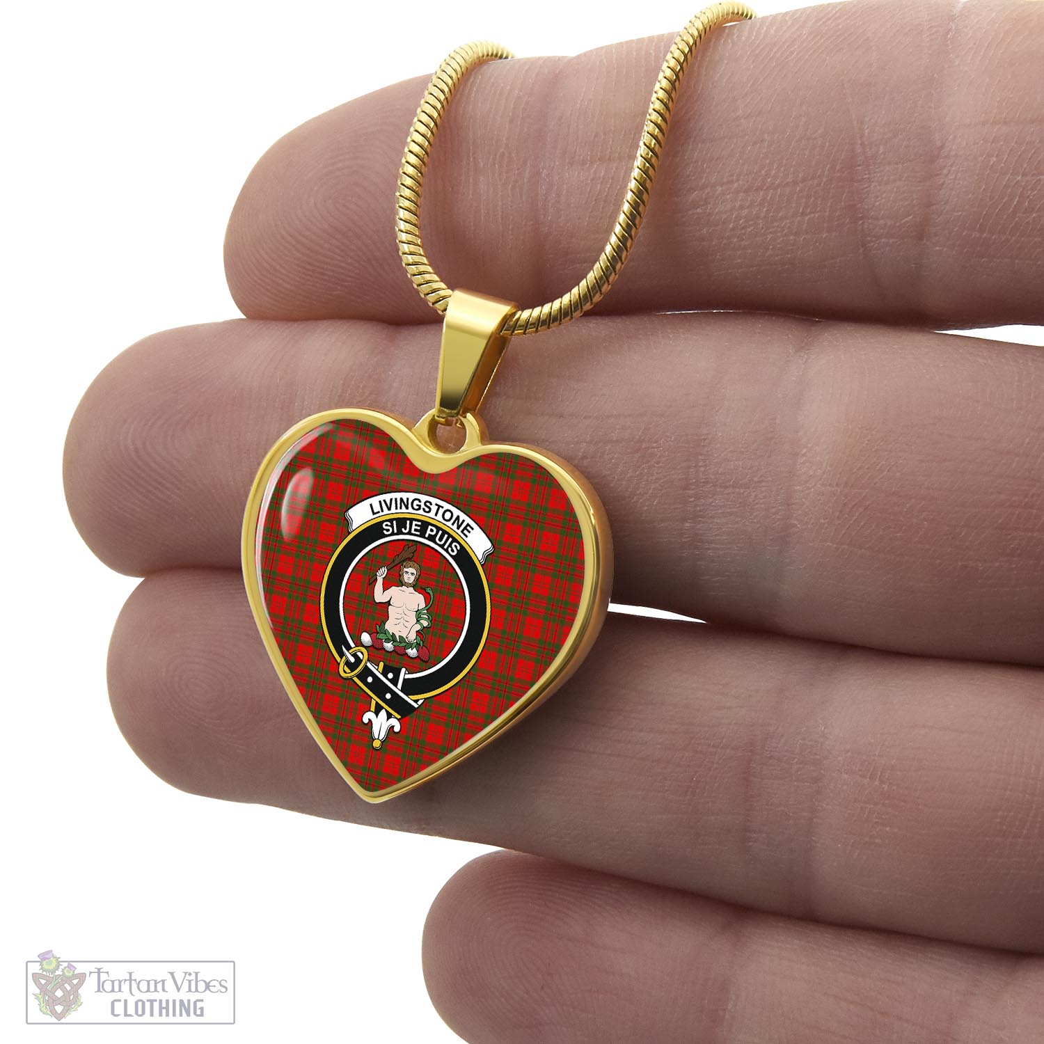 Tartan Vibes Clothing Livingston Modern Tartan Heart Necklace with Family Crest