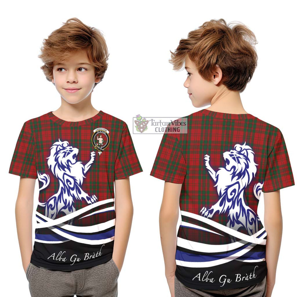 Livingstone Tartan Kid T-Shirt with Alba Gu Brath Regal Lion Emblem Youth XL Size14 - Tartan Vibes Clothing