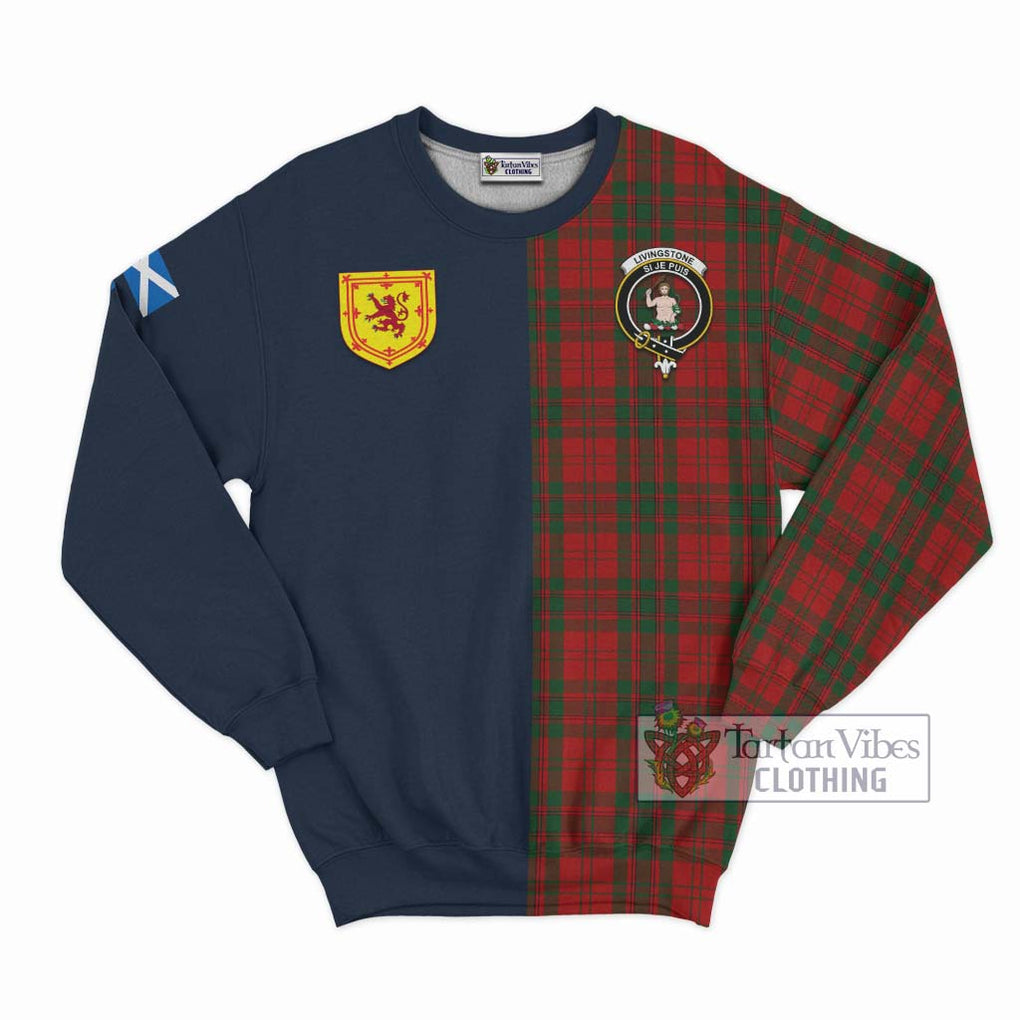 Livingstone Tartan Sweatshirt Alba with Scottish Lion Royal Arm Half Style Unisex - Tartan Vibes Clothing