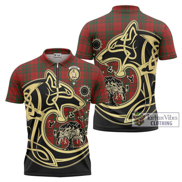 Livingstone Tartan Zipper Polo Shirt with Family Crest Celtic Wolf Style Unisex - Tartan Vibes Clothing
