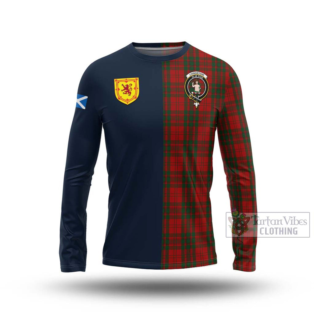Livingstone Tartan Long Sleeve T-Shirt Alba with Scottish Lion Royal Arm Half Style Unisex - Tartan Vibes Clothing