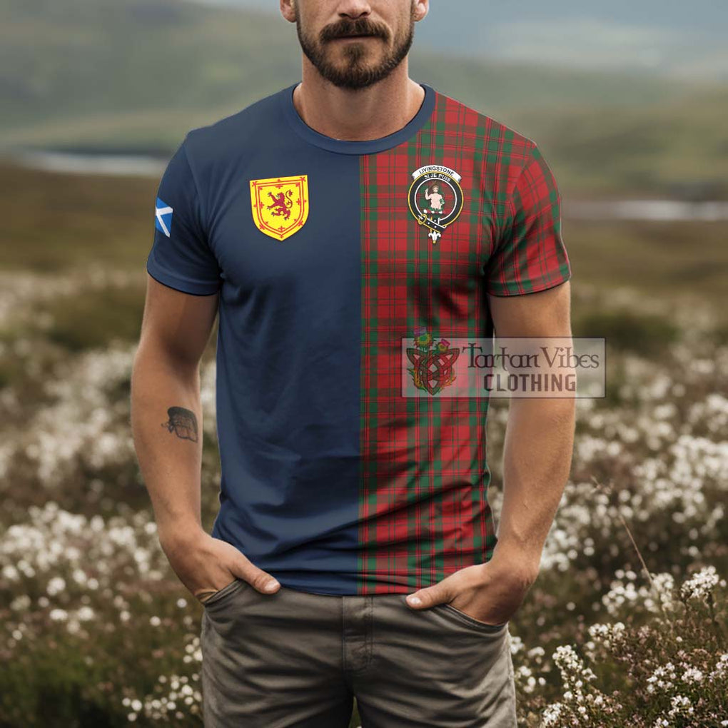 Livingstone Tartan T-Shirt Alba with Scottish Lion Royal Arm Half Style - Tartan Vibes Clothing