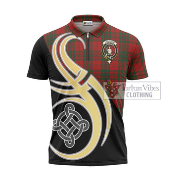 Livingstone Tartan Zipper Polo Shirt with Family Crest and Celtic Symbol Style - Tartan Vibes Clothing