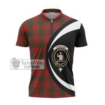 Livingstone Tartan Zipper Polo Shirt with Family Crest Circle Style - Tartan Vibes Clothing