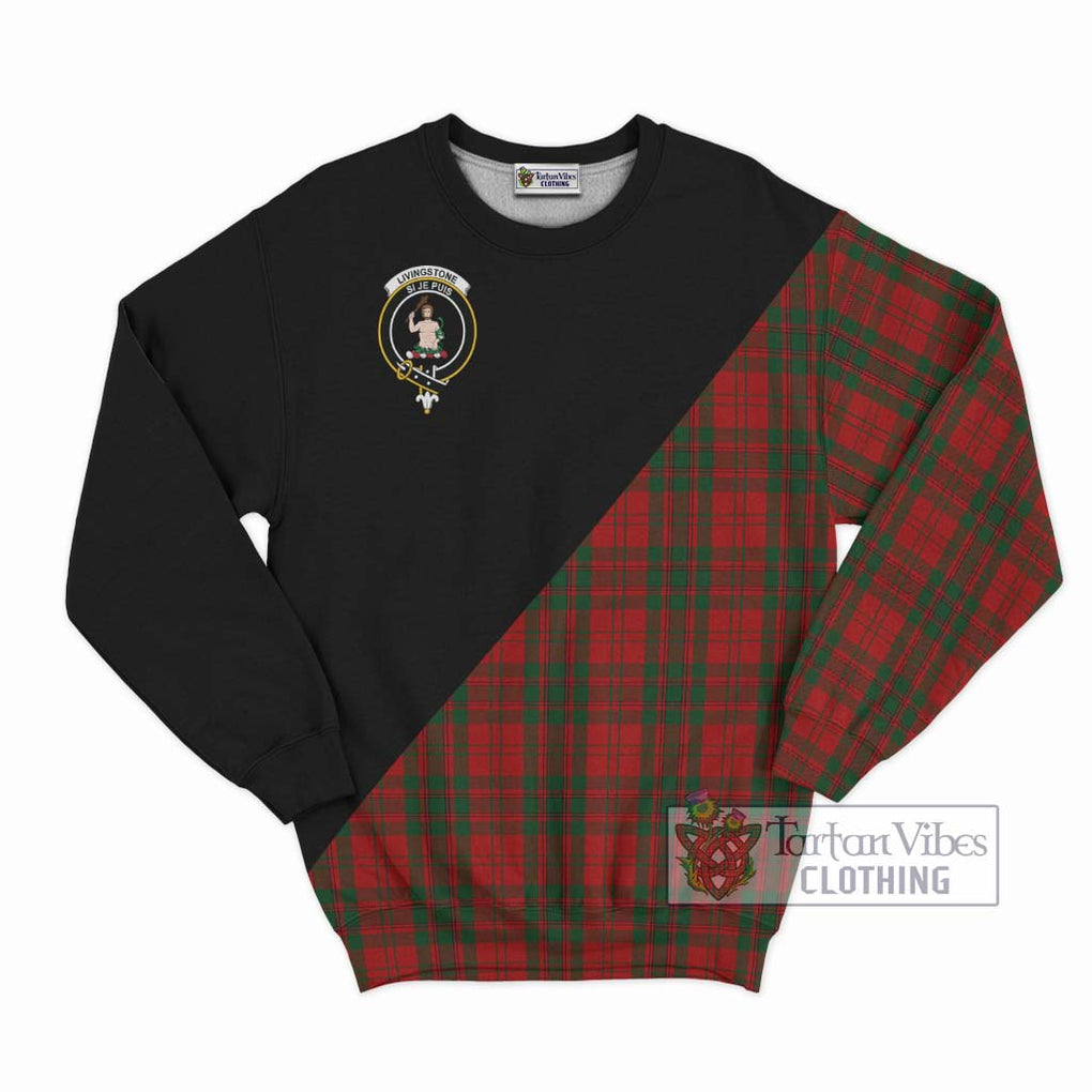 Livingstone Tartan Sweatshirt with Family Crest and Military Logo Style - Tartan Vibes Clothing