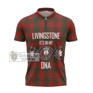 Livingstone Tartan Zipper Polo Shirt with Family Crest DNA In Me Style - Tartan Vibes Clothing