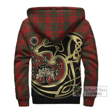Livingstone Tartan Sherpa Hoodie with Family Crest Celtic Wolf Style - Tartan Vibes Clothing