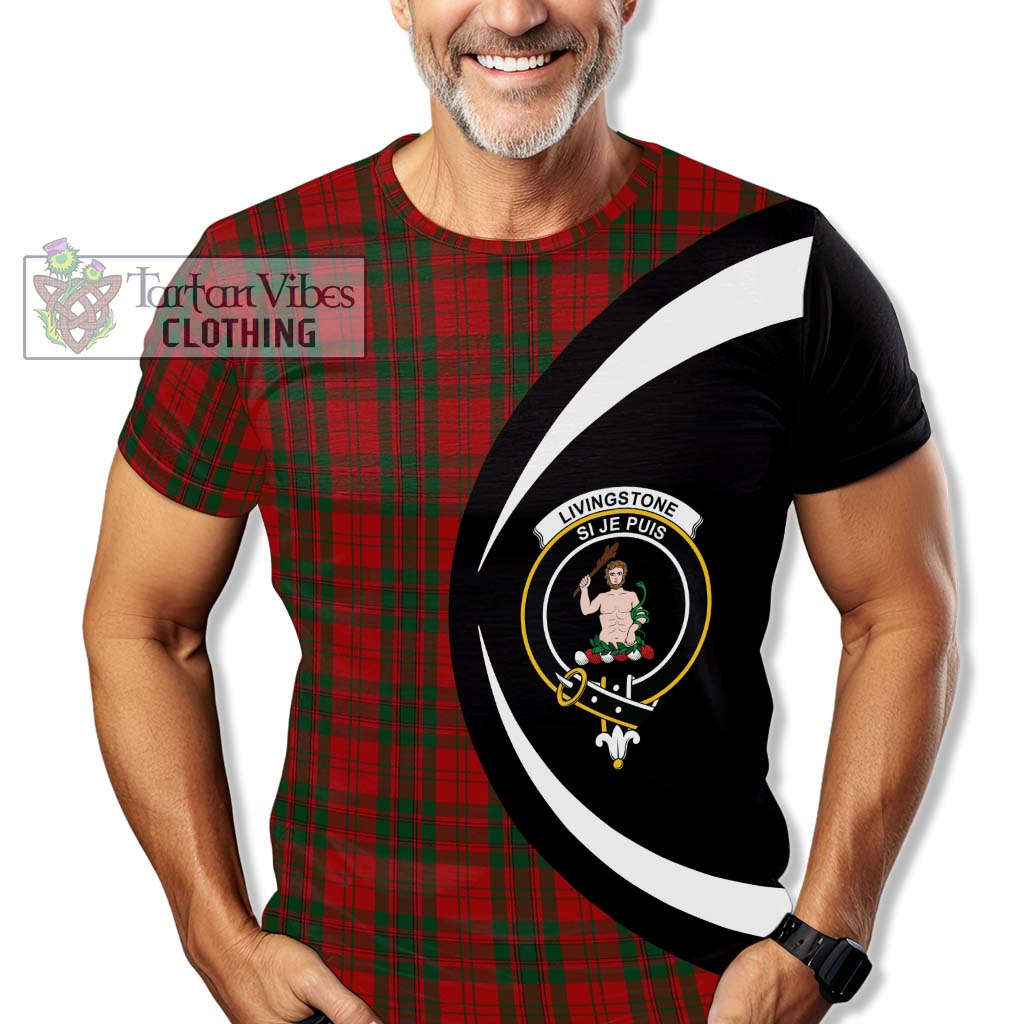 Livingstone Tartan T-Shirt with Family Crest Circle Style - Tartan Vibes Clothing