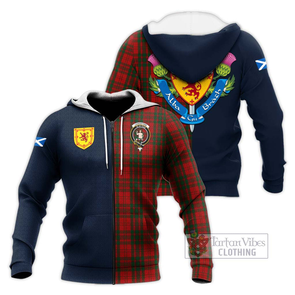 Livingstone Tartan Knitted Hoodie Alba with Scottish Lion Royal Arm Half Style Unisex Knitted Zip Hoodie - Tartan Vibes Clothing