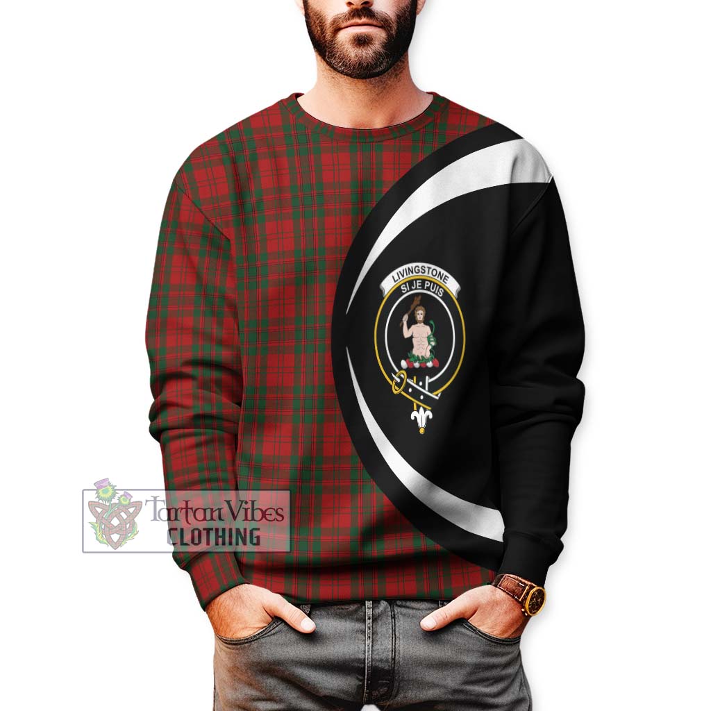Livingstone Tartan Sweatshirt with Family Crest Circle Style - Tartan Vibes Clothing