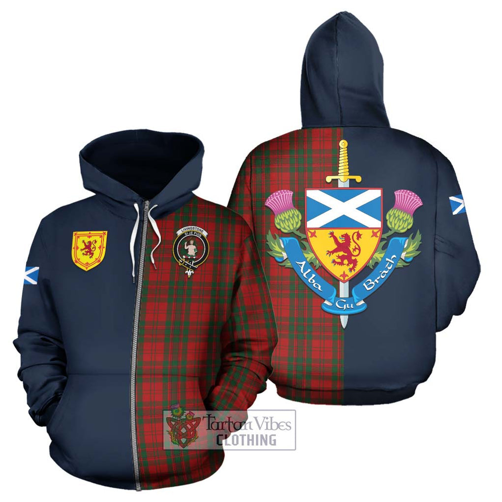 Livingstone Tartan Hoodie Alba with Scottish Lion Royal Arm Half Style - Tartan Vibes Clothing