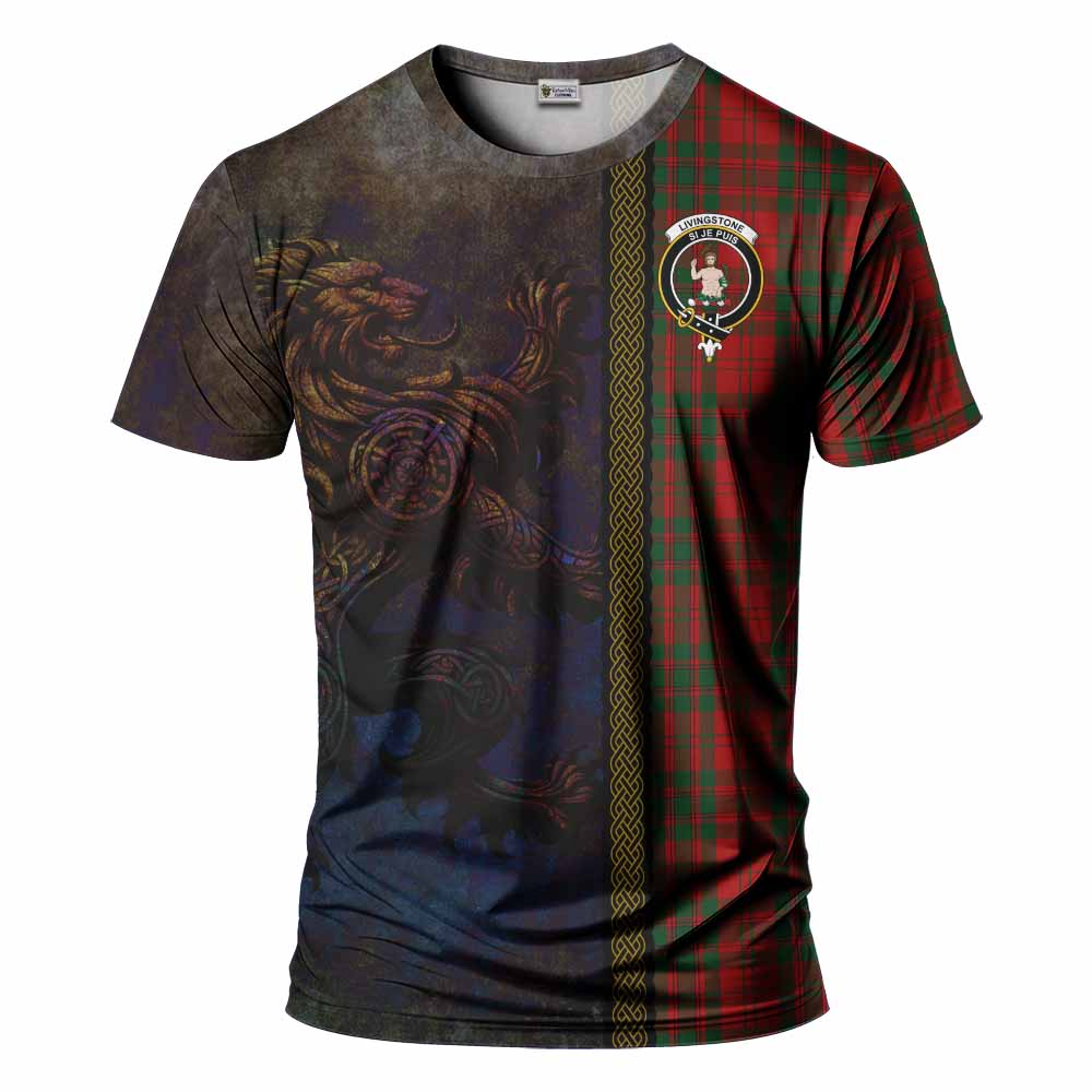 Tartan Vibes Clothing Livingstone (Livingston) Tartan Family Crest T-Shirt Alba Gu Brath Be Brave Lion Ancient Style
