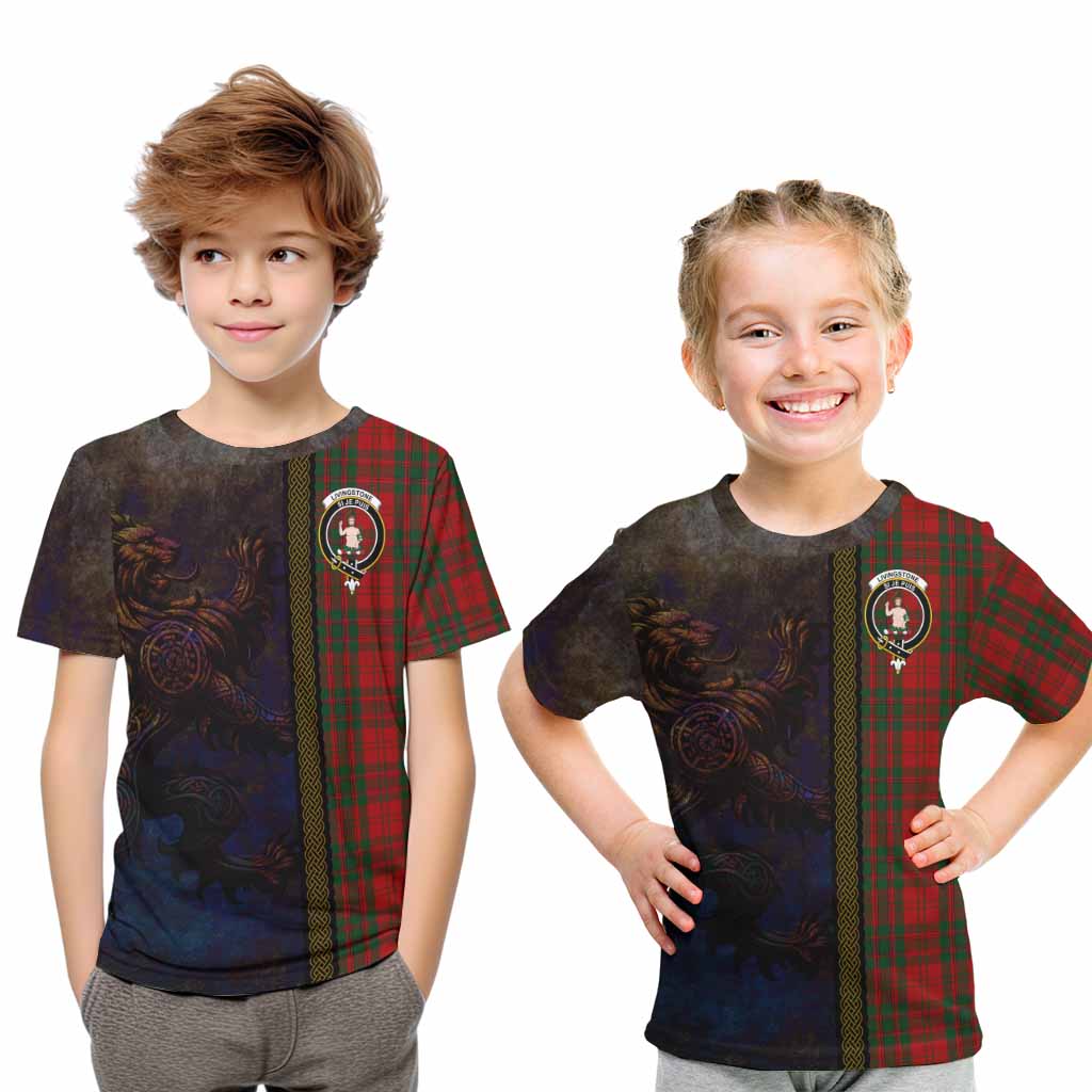 Tartan Vibes Clothing Livingstone (Livingston) Tartan Family Crest Kid T-Shirt Alba Gu Brath Be Brave Lion Ancient Style
