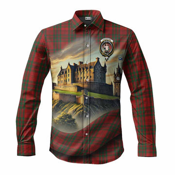 Tartan Vibes Clothing Livingstone (Livingston) Tartan Family Crest Long Sleeve Button Shirt with Scottish Ancient Castle Style