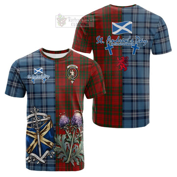 Livingstone (Livingston) Tartan Cotton T-shirt Happy St. Andrew's Day Half Tartan Style Kid's Shirt - Tartan Vibes Clothing