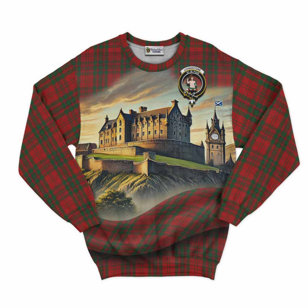 Livingstone (Livingston) Tartan Family Crest Sweatshirt with Scottish Ancient Castle Style Unisex - Tartan Vibes Clothing