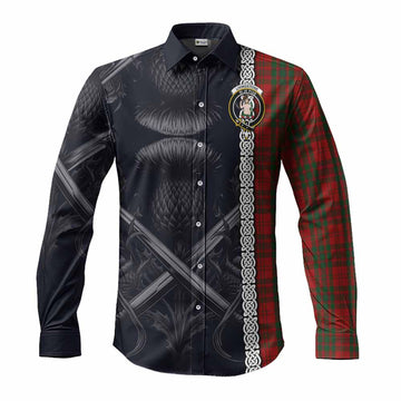 Tartan Vibes Clothing Livingstone (Livingston) Tartan Long Sleeve Button Shirt with Family Crest Cross Sword Thistle Celtic Vibes