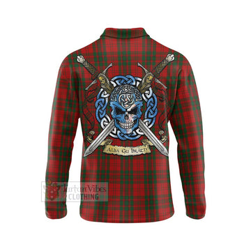 Tartan Vibes Clothing Livingstone (Livingston) Tartan Long Sleeve Polo Shirt with Family Crest Celtic Skull Style