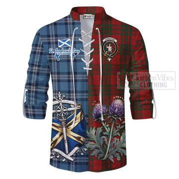 Livingstone (Livingston) Tartan Ghillie Kilt Shirt Happy St. Andrew's Day Half Tartan Style - Tartan Vibes Clothing
