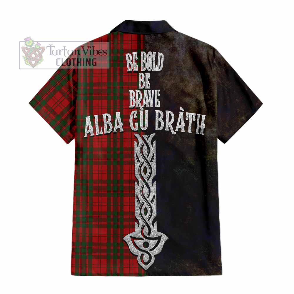 Tartan Vibes Clothing Livingstone (Livingston) Tartan Family Crest Short Sleeve Button Shirt Alba Gu Brath Be Brave Lion Ancient Style