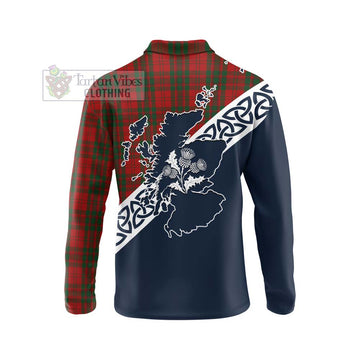 Livingstone (Livingston) Tartan Long Sleeve Polo Shirt Featuring Thistle and Scotland Map - Tartan Vibes Clothing
