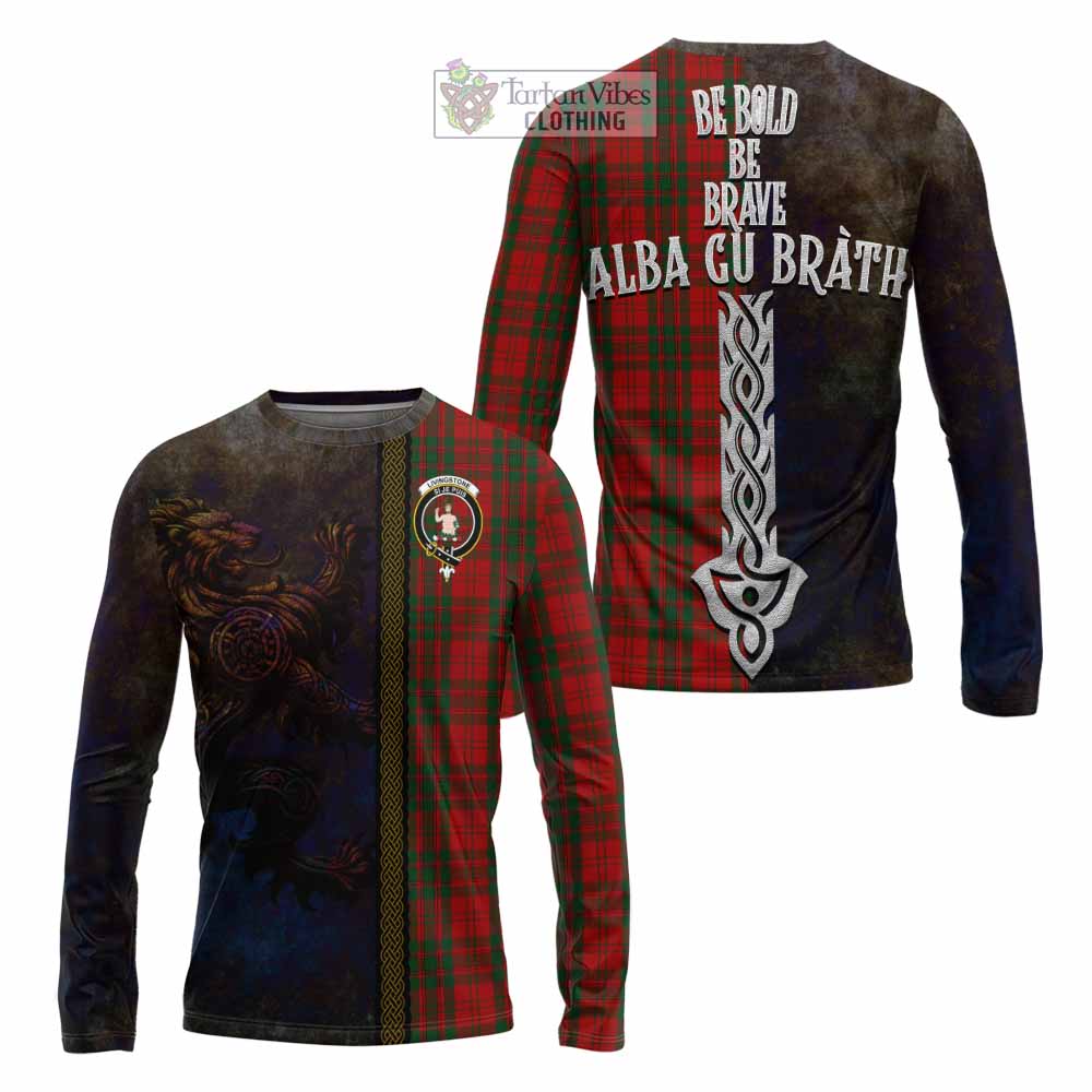 Tartan Vibes Clothing Livingstone (Livingston) Tartan Family Crest Long Sleeve T-Shirt Alba Gu Brath Be Brave Lion Ancient Style