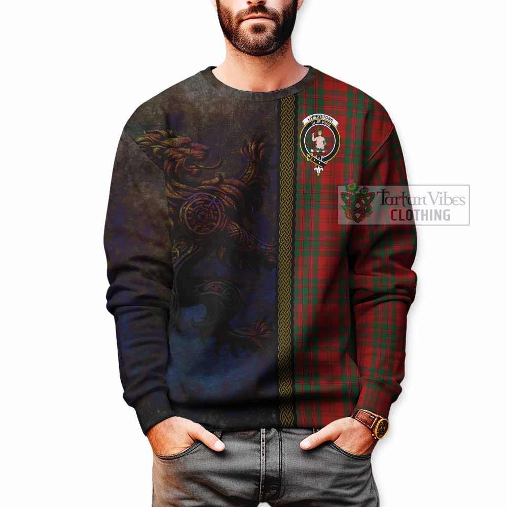 Tartan Vibes Clothing Livingstone (Livingston) Tartan Family Crest Sweatshirt Alba Gu Brath Be Brave Lion Ancient Style