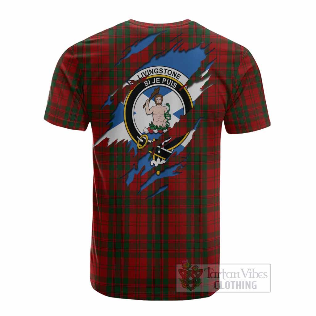 Livingstone (Livingston) Clan Crest In Me Tartan Cotton T-shirt Scotland Flag Style